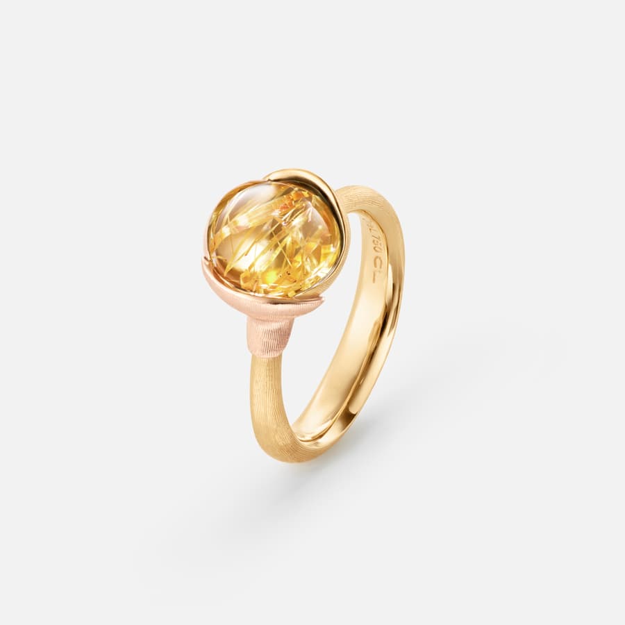 Bague Lotus taille 1 en Or Jaune et Rose avec Quartz Rutile  |  Ole Lynggaard Copenhagen