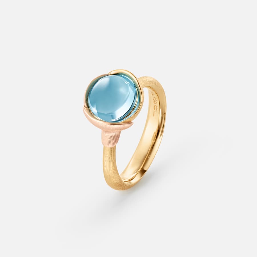 Bague Lotus taille 1 en Or Jaune et Rose avec Topaze Bleue  |  Ole Lynggaard
