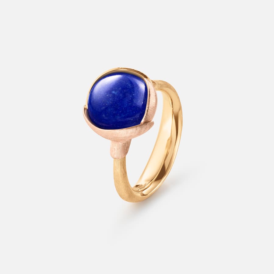 Lotus Ring size 2 in Yellow and Rose Gold  with Lapis Lazuli  |  Ole Lynggaard