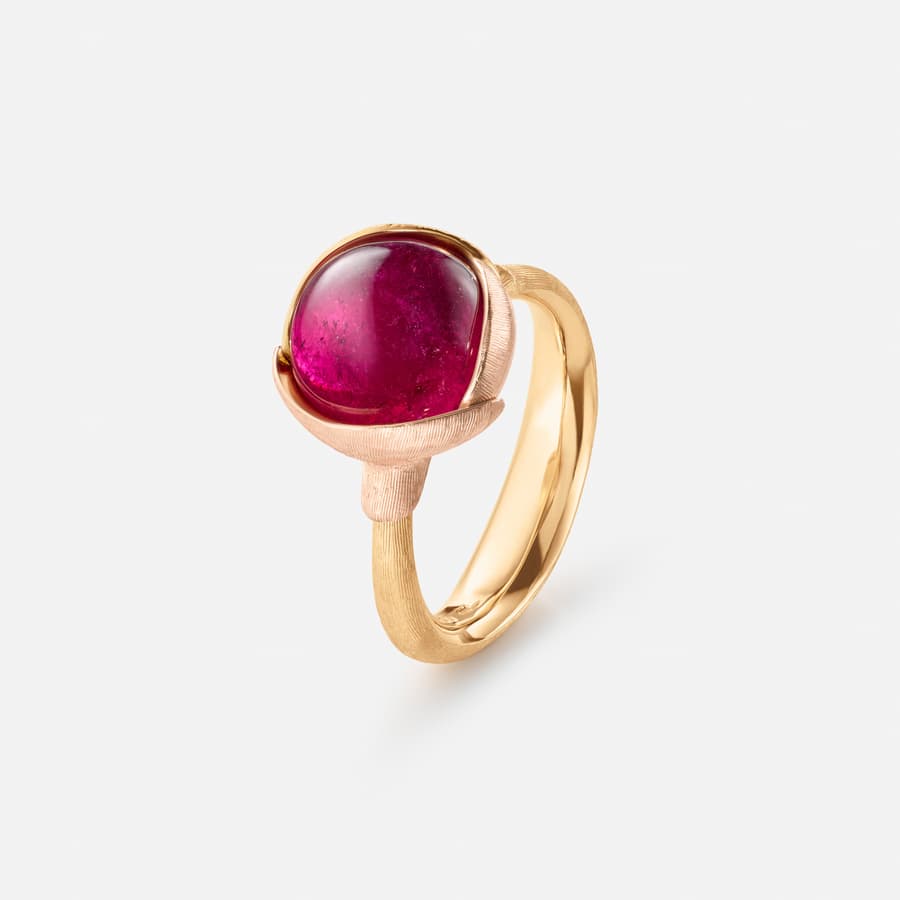 Bague Lotus 2 en Or Jaune et Rose 18 Carats, Tourmaline Cerise |  Ole Lynggaard