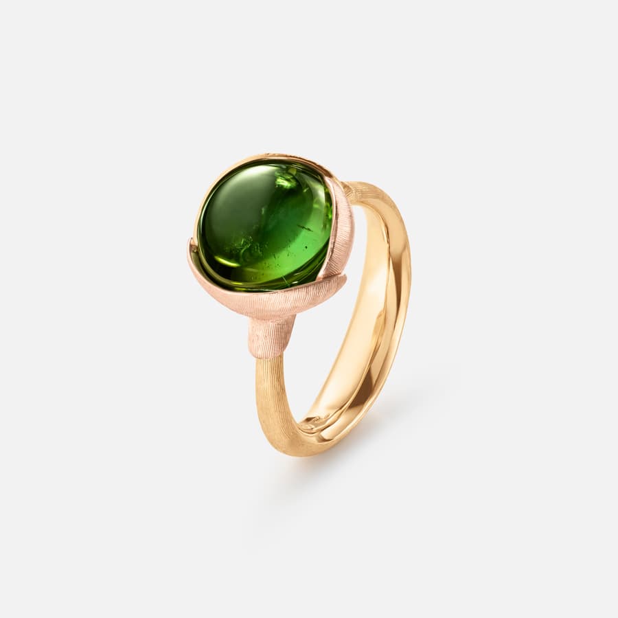 Bague Lotus taille 2 en Or Jaune et Rose et Tourmaline Verte  |  Ole Lynggaard Copenhagen