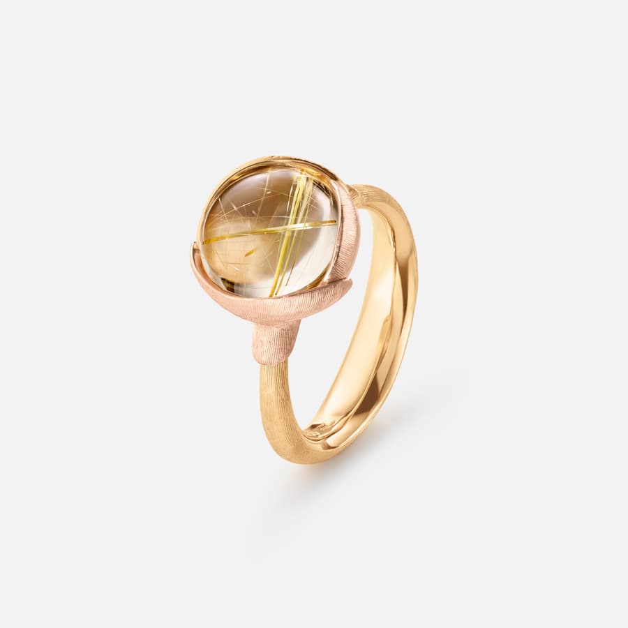 Lotus Ring size 2 in Yellow and Rose Gold with Rutile Quartz | Ole Lynggaard