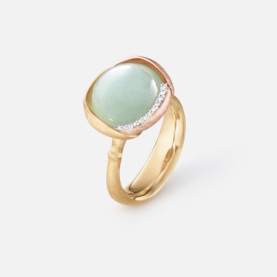 Lotus-ring 3 i rødguld og rosaguld med diamanter og akvamarin | Ole Lynggaard