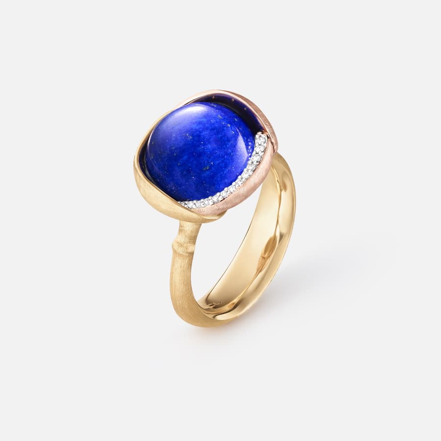 Lotus-ring 3 i rødguld og rosaguld med diamanter og lapis lazuli | Ole Lynggaard