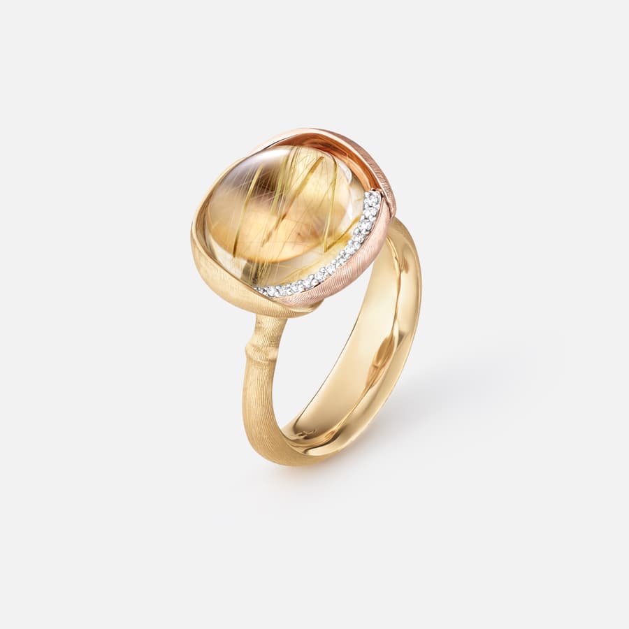 Bague Lotus 3 en Or Jaune et Rose avec Diamants et Quartz Rutile |  Ole Lynggaard