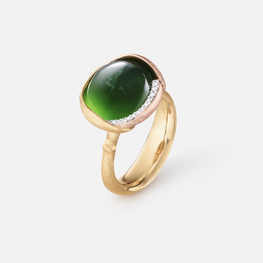 Lotus Ring 3 in Yellow & Rose Gold w Diamonds & Serpentine  |  Ole Lynggaard Copenhagen