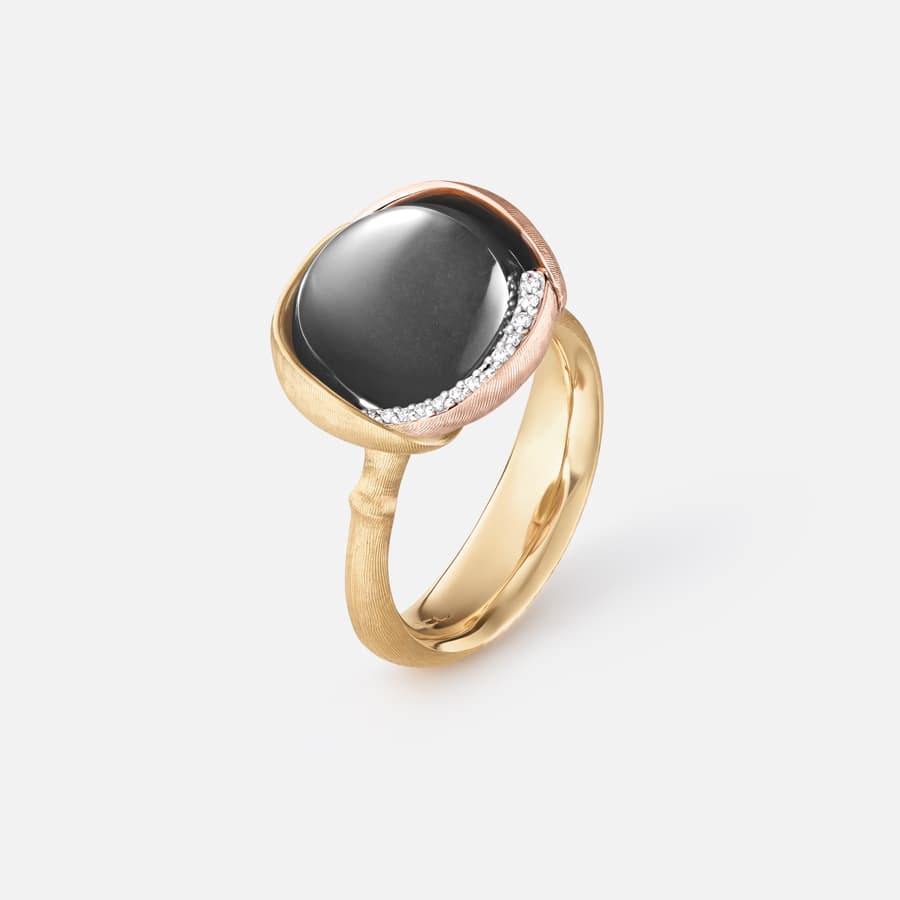 Lotus Ring 3 in Gelbgold & Roségold mit Diamanten & grauem Mondstein | Ole Lynggaard Copenhagen