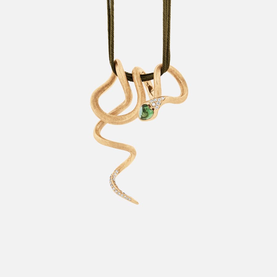 Pendentif Snakes en Or avec Tourmaline Verte et serti de Diamants Pavé  |  Ole Lynggaard Copenhagen 