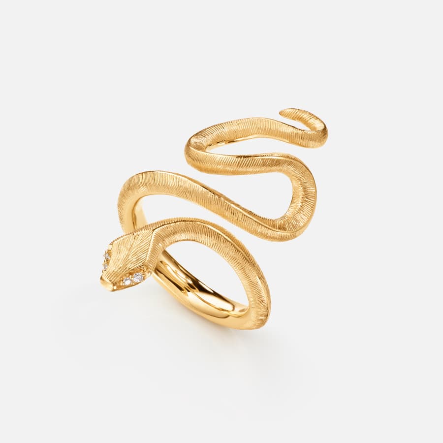 Snakes Ring Medium in Yellow Gold with Diamonds designed by Ole Lynggaard