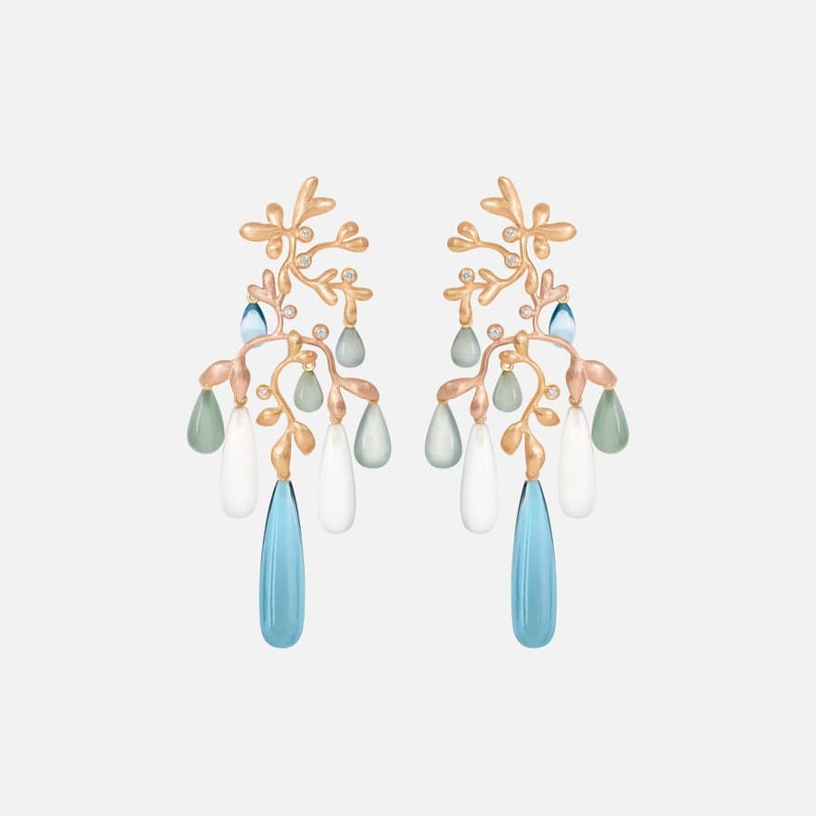 Gipsy ohrringe  18k gold and rose gold with mixed stones and diamonds 0.21 ct. TW. VS.