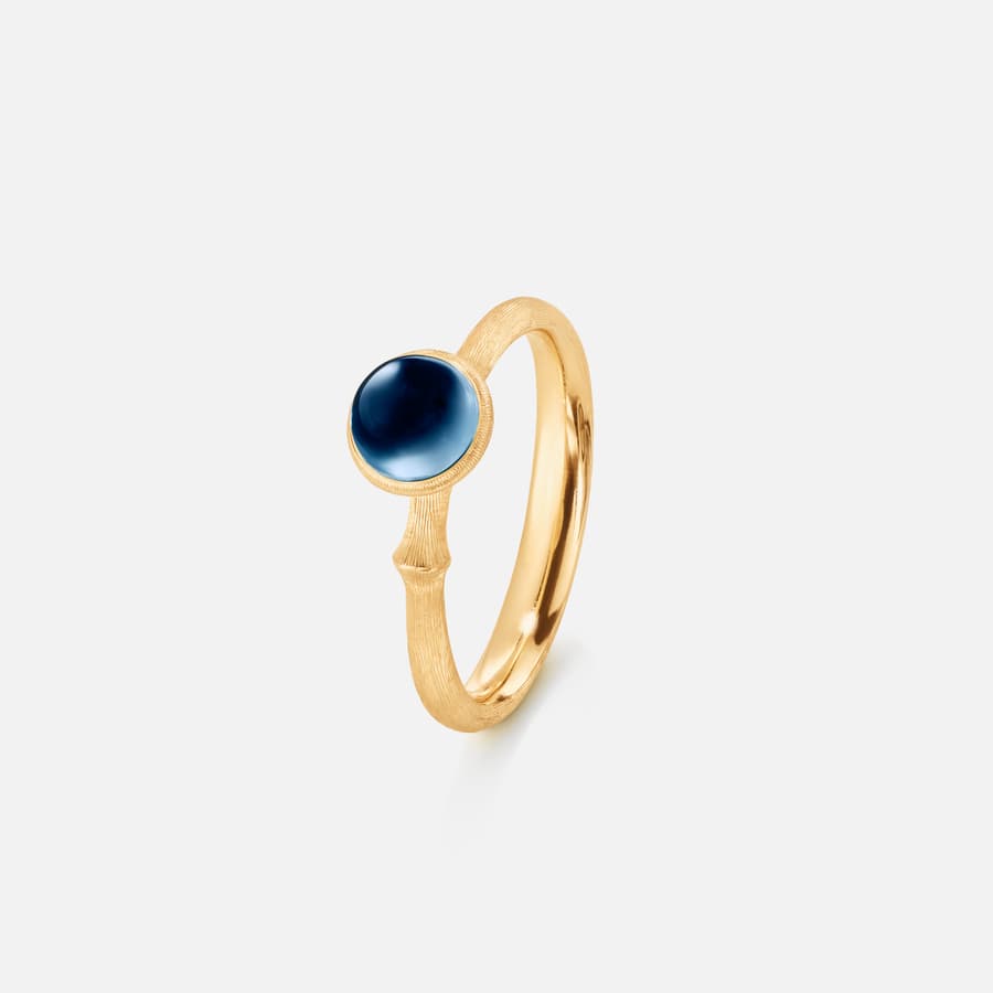 Lotus Ring size 0 in 18 Karat Yellow Gold with London Blue Topaz  |  Ole Lynggaard Copenhagen