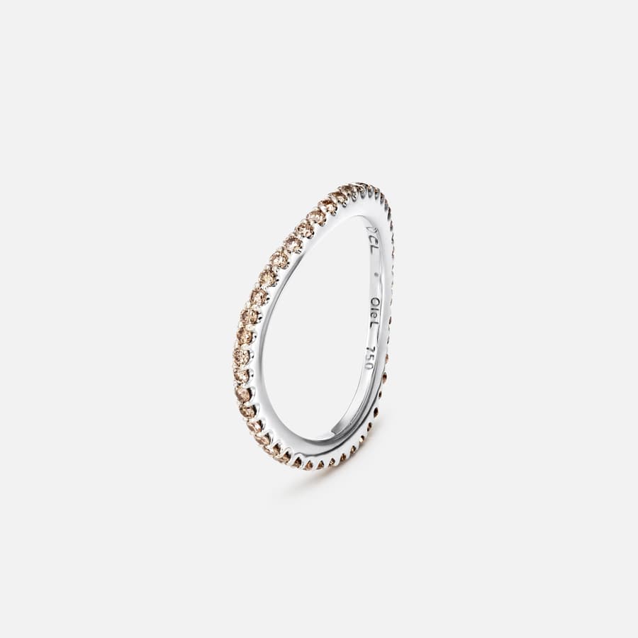 Love Bands Ring Curved in White Gold with Brown Diamonds  |  Ole Lynggaard 