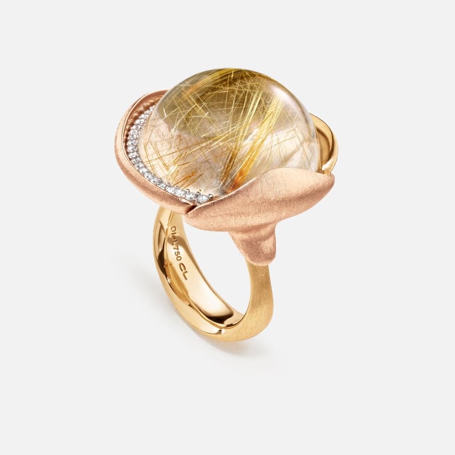 Bague Lotus 4 en Or Jaune et Rose, Diamants et Quartz Rutile   |  Ole Lynggaard Copenhagen