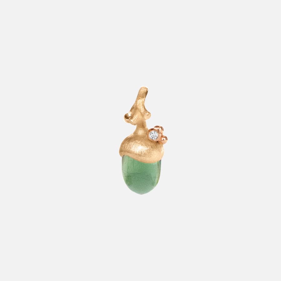 Acorn Pendant Small in Yellow and Rose Gold with Diamond and Green Serpentine Cabochon