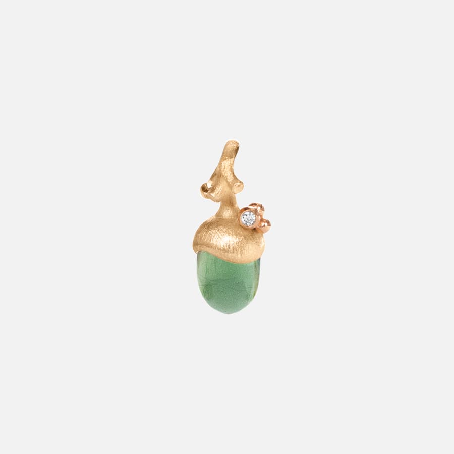Petit Pendentif Acorn en Or Jaune et Rose avec Diamant et Cabochon en Serpentine Verte