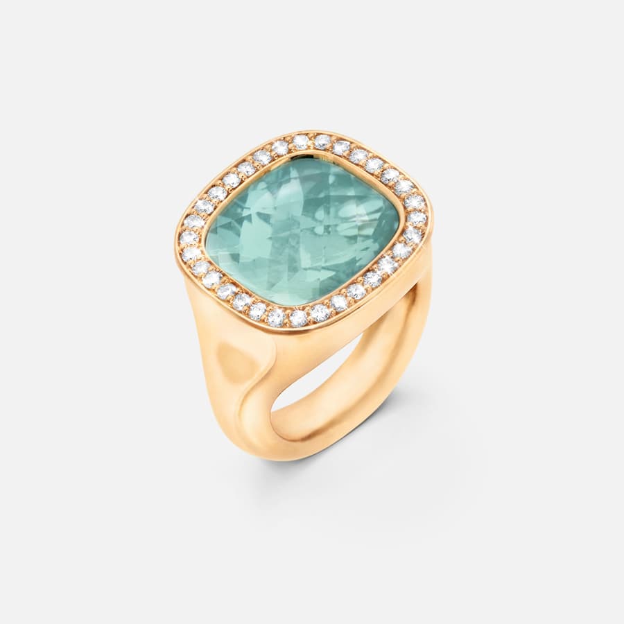 Cushion ring in 750/- Gelbgold, Diamanten & Aquamarin  |  Ole Lynggaard Copenhagen 