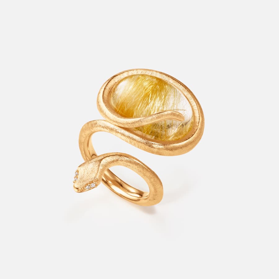 Snakes Ring in Yellow Gold with Rutile Quartz and Diamonds  |  Ole Lynggaard Copenhagen 