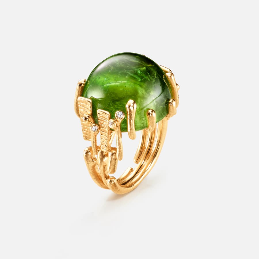 Bague BoHo Large en Or avec Tourmaline Verte et Diamants | Ole Lynggaard Copenhagen