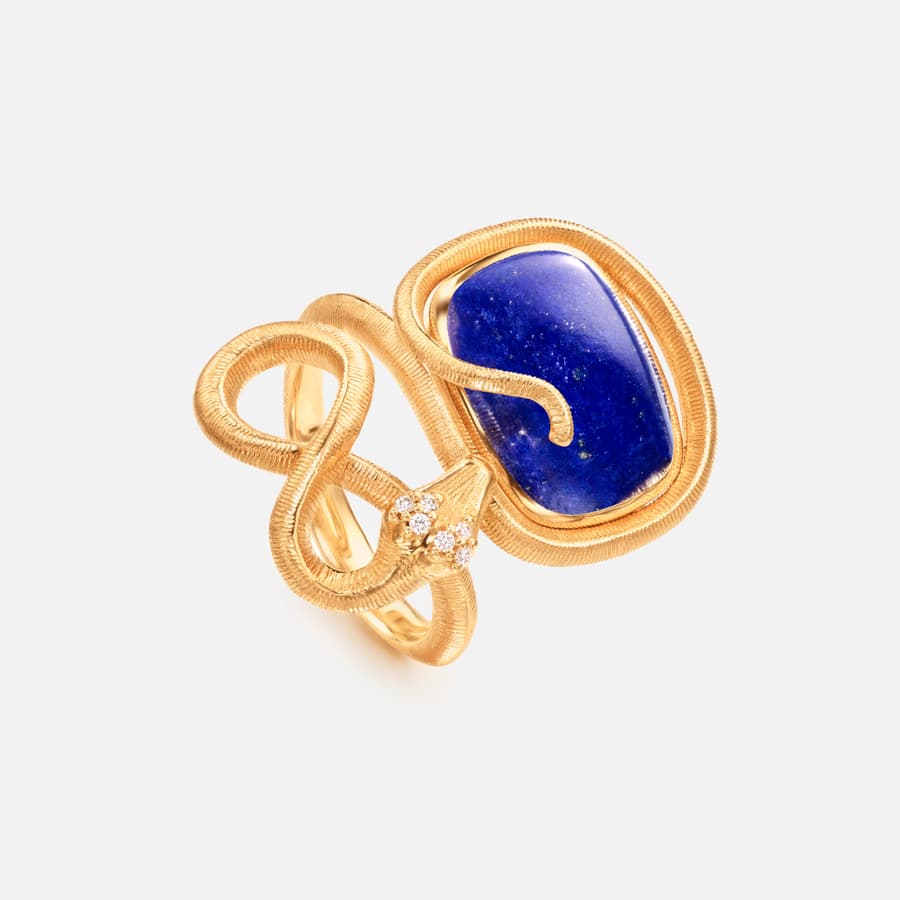 Snakes ring i rødguld med lapis lazuli og diamanter | Ole Lynggaard