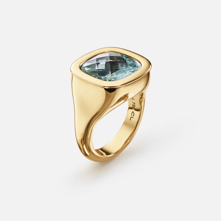 Cushion Ring in 18 Karat Yellow Gold with Aquamarine  |  Ole Lynggaard Copenhagen 