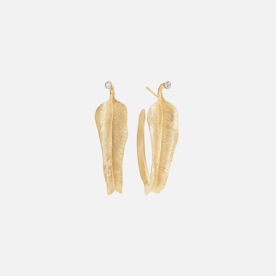 Boucles d'Oreilles Créoles Collection Leaves en Or Jaune 18 carats et Diamants   |  Ole Lynggaard Copenhagen 