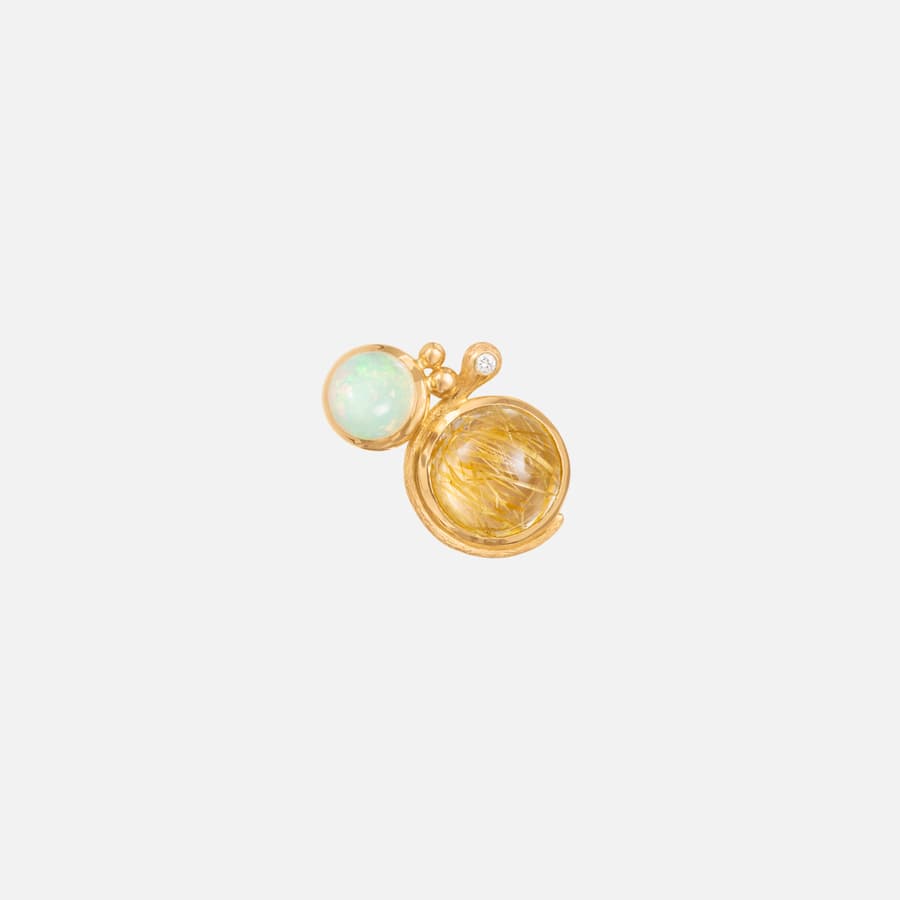 Lotus Ohrring aus 1750/- Gelbgold mit Opal, Rutil und Diamant l Ole Lynggaard Copenhagen