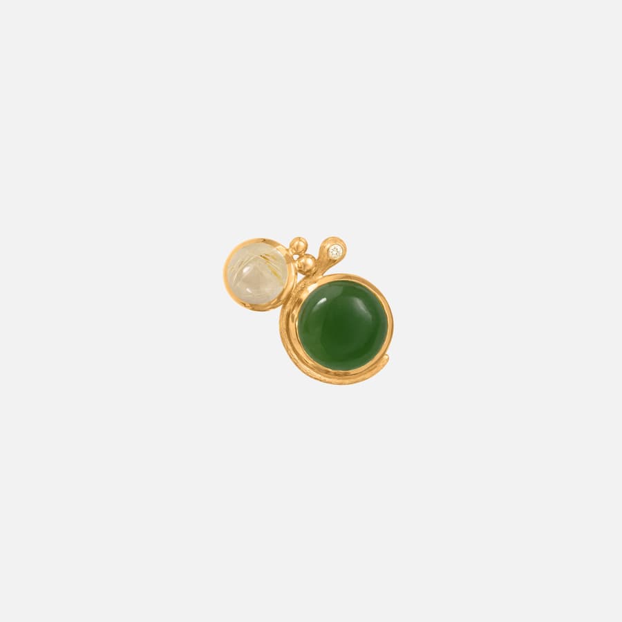 Lotus earring in 18 Karat Gold with Rutile, Serpentine and Diamond l Ole Lynggaard Copenhagen 