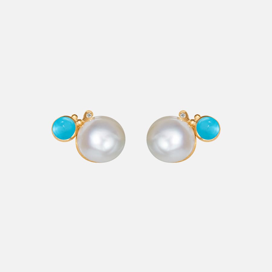 Puces d'Oreilles Perle BoHo en Or avec Turquoise et Diamants | Ole Lynggaard Copenhaguen