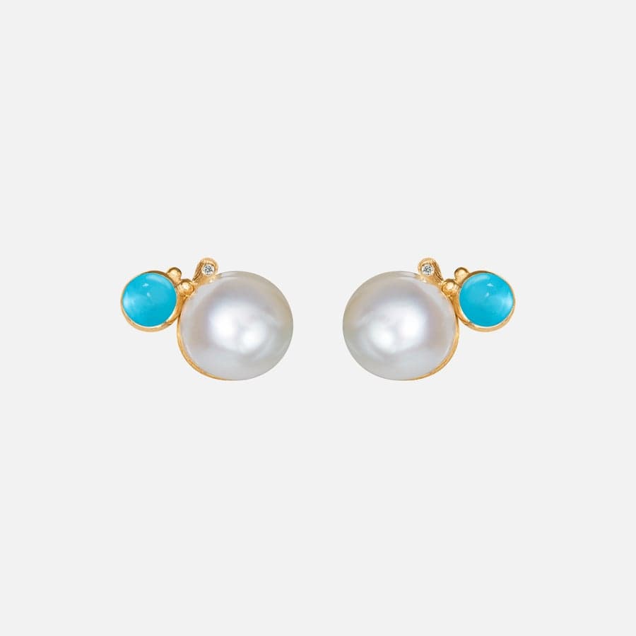 BoHo Pearl Stud Earrings in Gold with  Turquoise and Diamonds  |  Ole Lynggaard Copenhagen