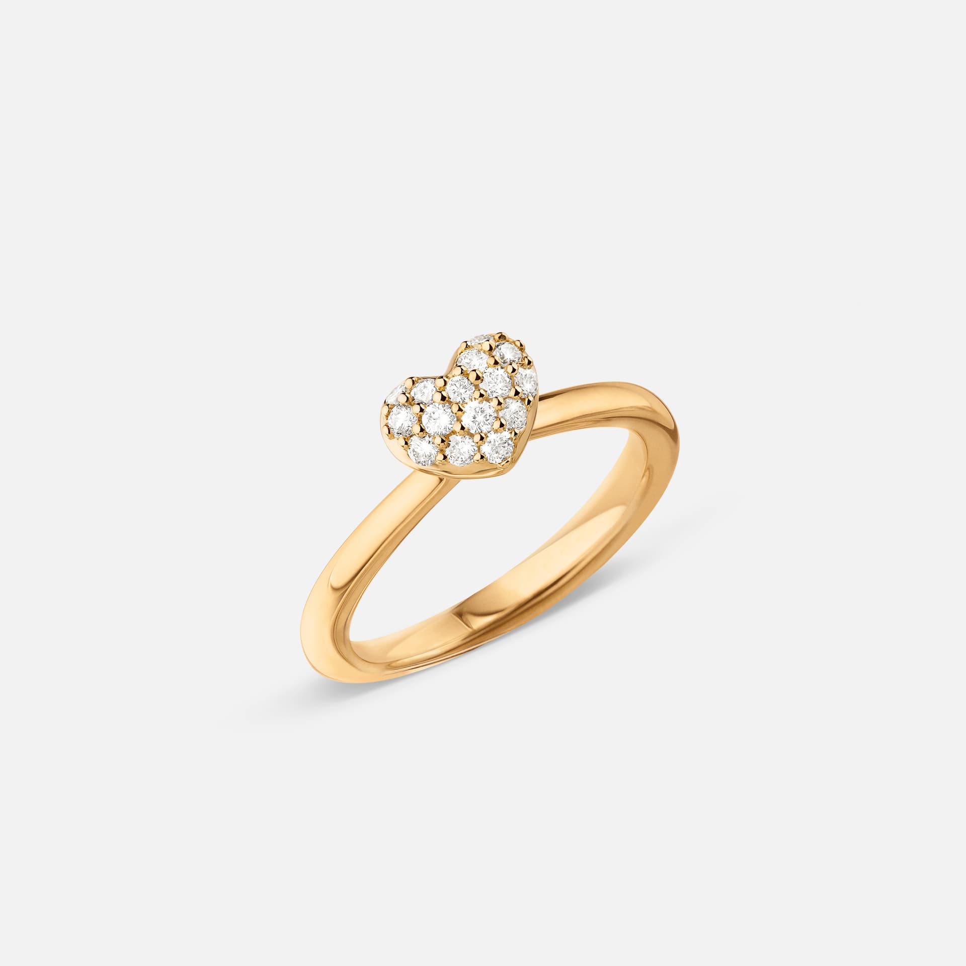 Hearts Polished Pavé Ring Large in Yellow Gold with Diamonds  |  Ole Lynggaard Copenhagen 