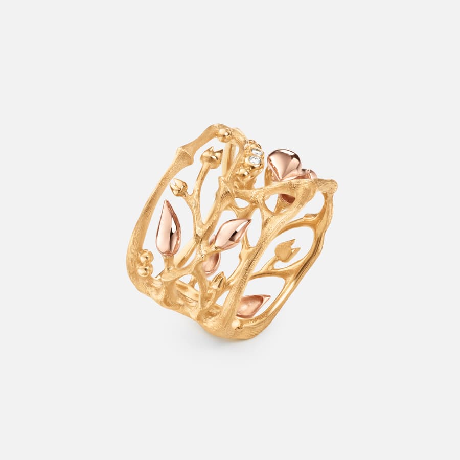 Bague Forest en Or Jaune et Or Rose et Diamants  |  Ole Lynggaard Copenhagen