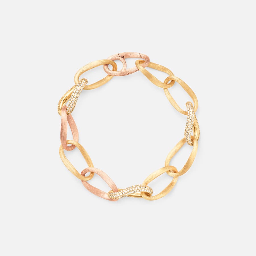 Bracelet moyen Love avec maillons pavés en or jaune 18 carats, or rose et diamants | Ole Lynggaard