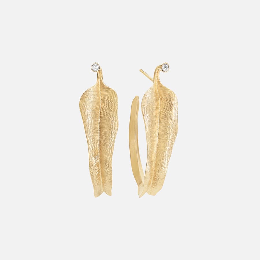 Boucles d'Oreilles Créoles Collection Leaves en Or Jaune 18 carats et Diamants   |  Ole Lynggaard Copenhagen 