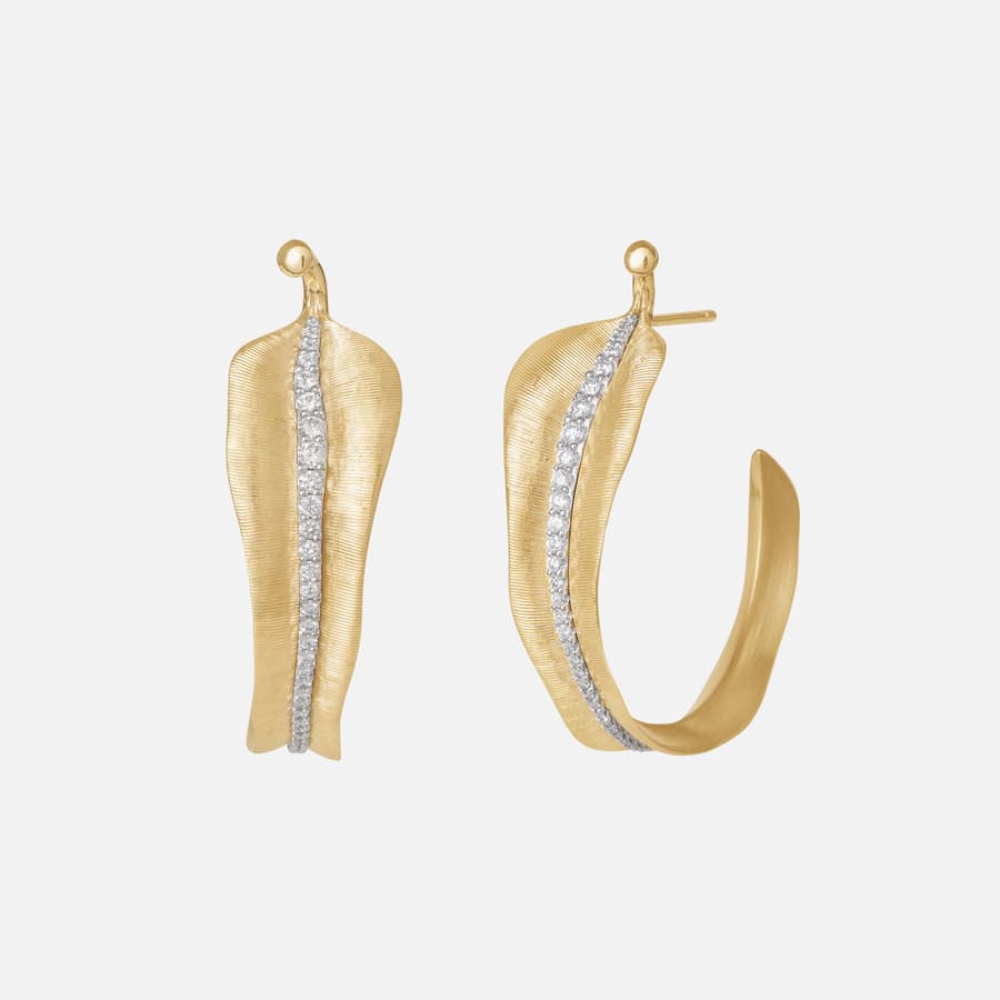 Boucles d'Oreilles Créoles Collection Leaves en Or Jaune 18 carats et Diamants   |  Ole Lynggaard Copenhagen 