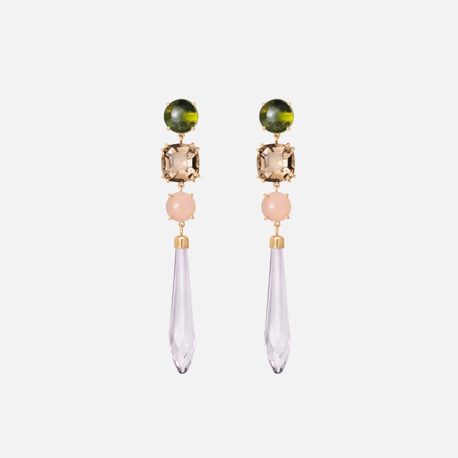 Boucles d'Oreilles Lotus en Or et Tourmaline, Quartz, Pierre de Lune et Améthyste  |  Ole Lynggaard Copenhagen 