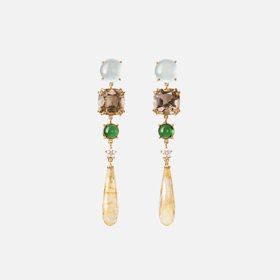 Lotus Earrings in 18k Gold with Aquamarine, Cashmere Quartz, Green Tourmaline and Rutile Quartz | Ole Lynggaard Copenhagen