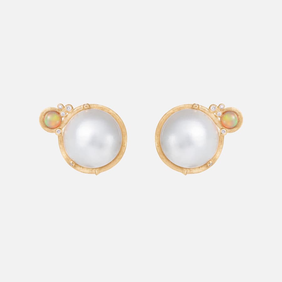 BoHo Mabe Pearl Ear Clips in Gold with Opal and Diamonds  |  Ole Lynggaard Copenhagen