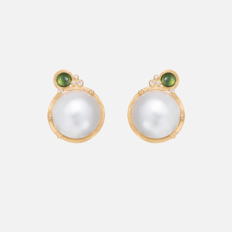 BoHo Mabe Pearl Ear Clips in Gold with Tourmaline and Diamonds  |  Ole Lynggaard Copenhagen