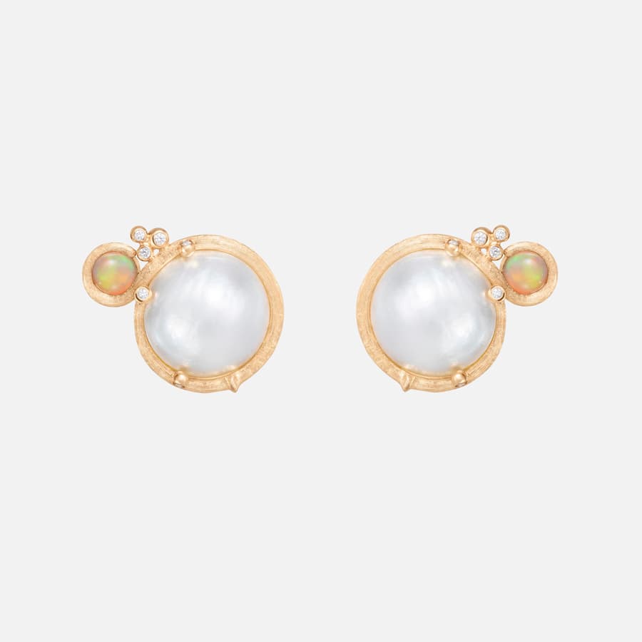 BoHo Mabe Pearl Ear Clips in Gold with Opal and Diamonds  |  Ole Lynggaard Copenhagen