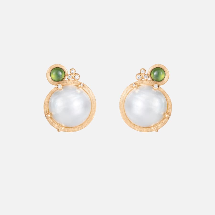 BoHo Mabe Pearl Ear Clips in Gold with Tourmaline and Diamonds  |  Ole Lynggaard Copenhagen