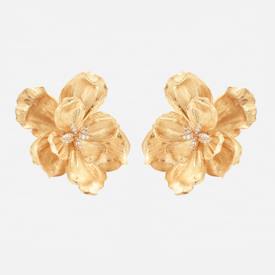 Wild Rose Earclips in Gold with Diamonds  |  Ole Lynggaard Copenhagen 