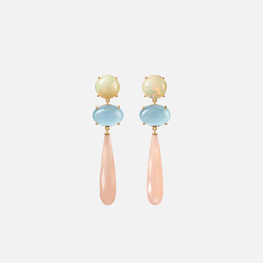 Lotus Earrings in 18k Gold with Evil Ethiopian Opal, Aquamarine and Blush Moonstone | Ole Lynggaard Copenhagen	