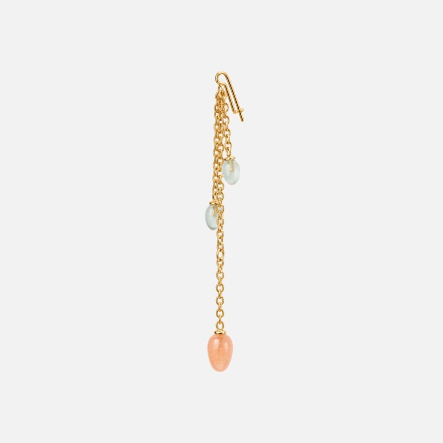 Young Fish earring pendant 18 karat yellow gold, aquamarine, serpentine and blush moonstone | OLE LYNGGAARD COPENHAGEN	