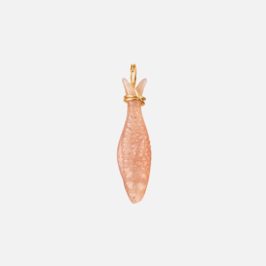 Young Fish pendant in 18 karat yellow gold and blush moonstone | OLE LYNGGAARD COPENHAGEN	