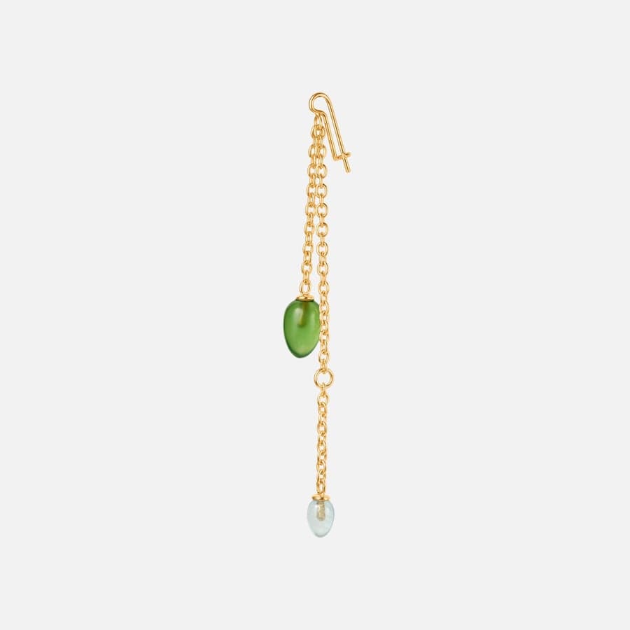 Young Fish earring pendant in 18 karat yellow gold, aquamarine and serpentine | OLE LYNGGAARD COPENHAGEN	