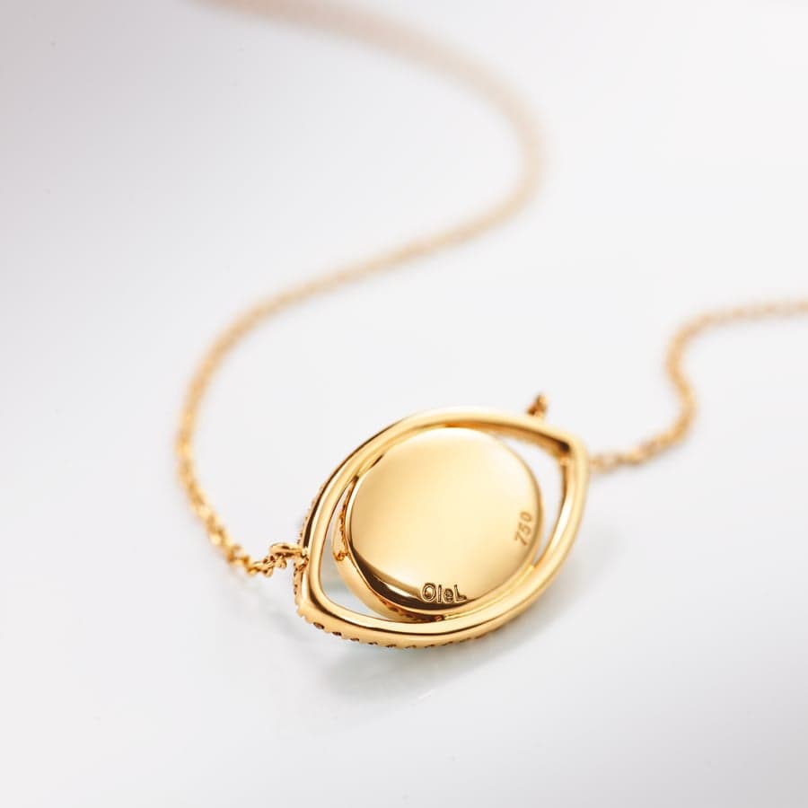 Evil Eye collier, 45 cm, in yellow gold, tiger’s eye, turquoise, onyx, and diamonds | Ole Lynggaard
