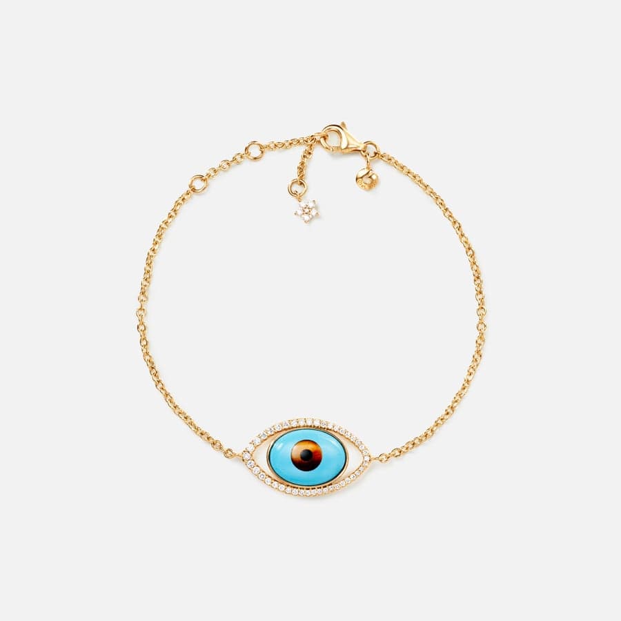 Bracelet Evil Eye en or jaune, turquoise, quartz oeil de tigre et onyx et diamants | Ole Lynggaard | Ole Lynggaard