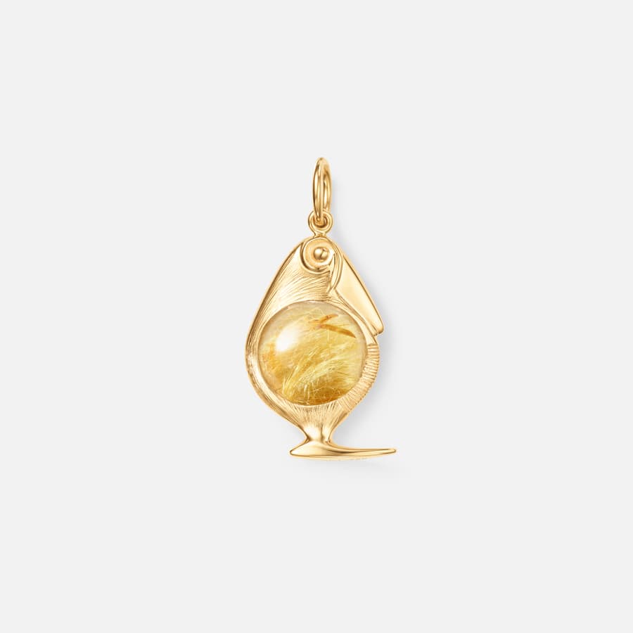 Bird Family pendant in 18 karat yellow gold and rutile quartz | Ole Lynggaard
