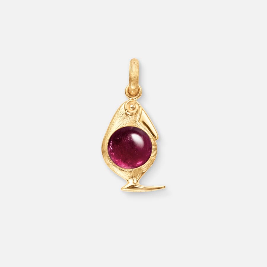 Bird Family charm in 18 karat yellow gold and cerise tourmaline | Ole Lynggaard