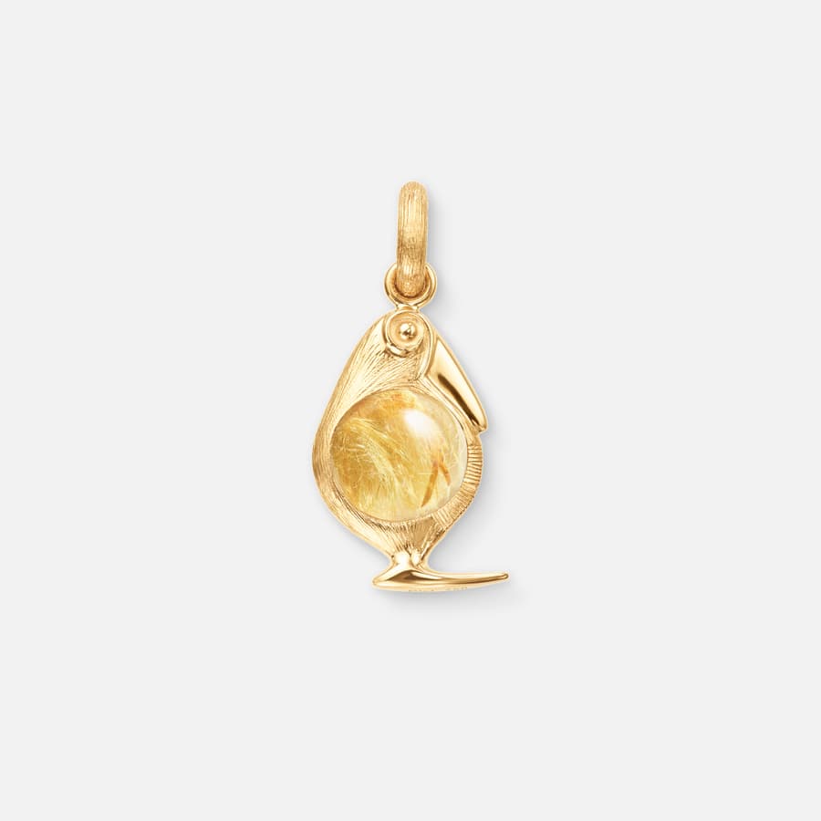Bird Family charm in 18 karat yellow gold and rutile quartz | Ole Lynggaard